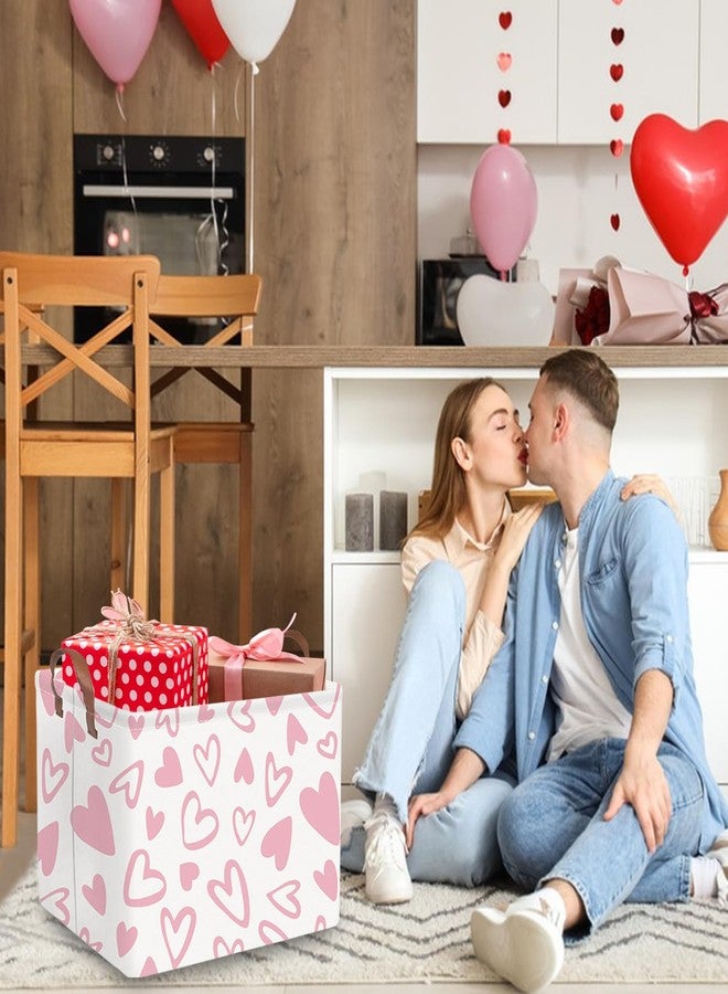 FXOCSHE FXOLCSHE Valentines Day Gift Basket Empty,Baby Girl Baskets,Pink Gift basket with Handle Organizer,Bins for Girls Room Decor,Toy Organizer,Valentine's Day home decor(Lovely pink heart) - Image 3